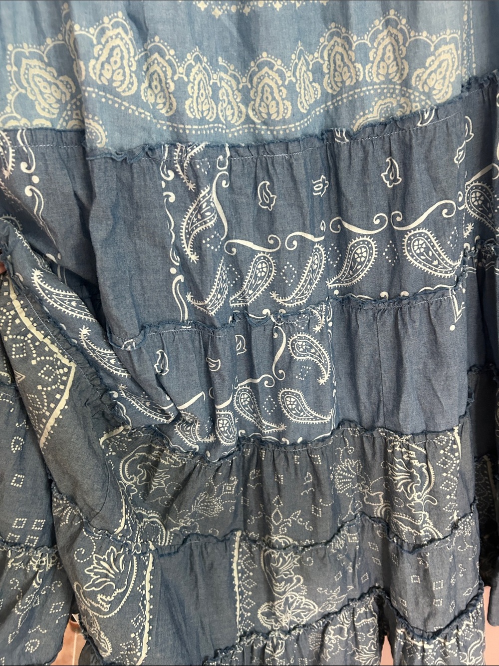 Denim & Supply Ralph Lauren Blue Bandana Print Tiered Western Maxi Skirt Size S - Picture 4 of 11